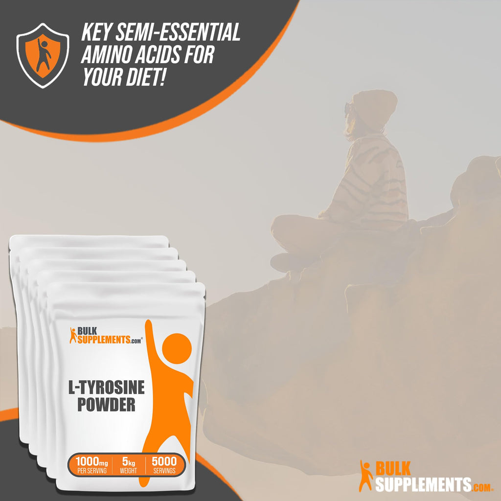 BulkSupplements.com L-Tyrosine Powder - Sports Nutrition, Amino Acid Supplement - Unflavored & Gluten Free, 500mg per Serving, 5kg (11 lbs) (Pack of 5)