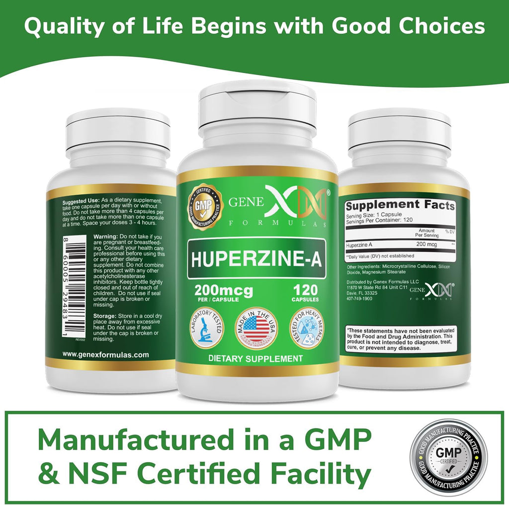 Genex Formulas Huperzine A 200mcg (120 Capsules) | Nootropic Supports Memory, Focus, and Cognitive Health - Non-GMO, Gluten Free, Vegetarian