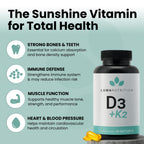 Luma Nutrition D3 + K2 Vitamin 10000 IU - Bone and Heart Health Supplement - Max Strength Immune Support and Calcium Absorption - 60 Softgels