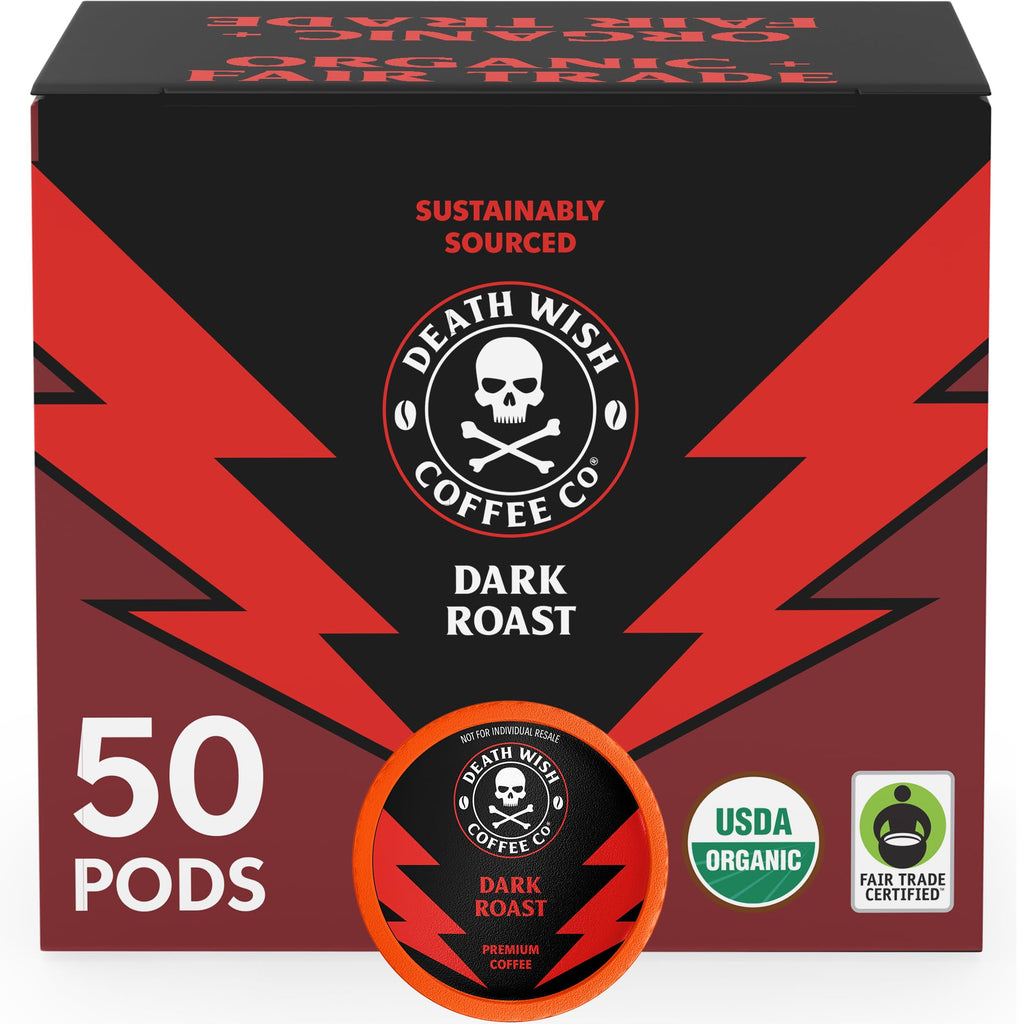 Death Wish Coffee Dark Roast Single Serve Coffee Pods, Organic, 50 Count