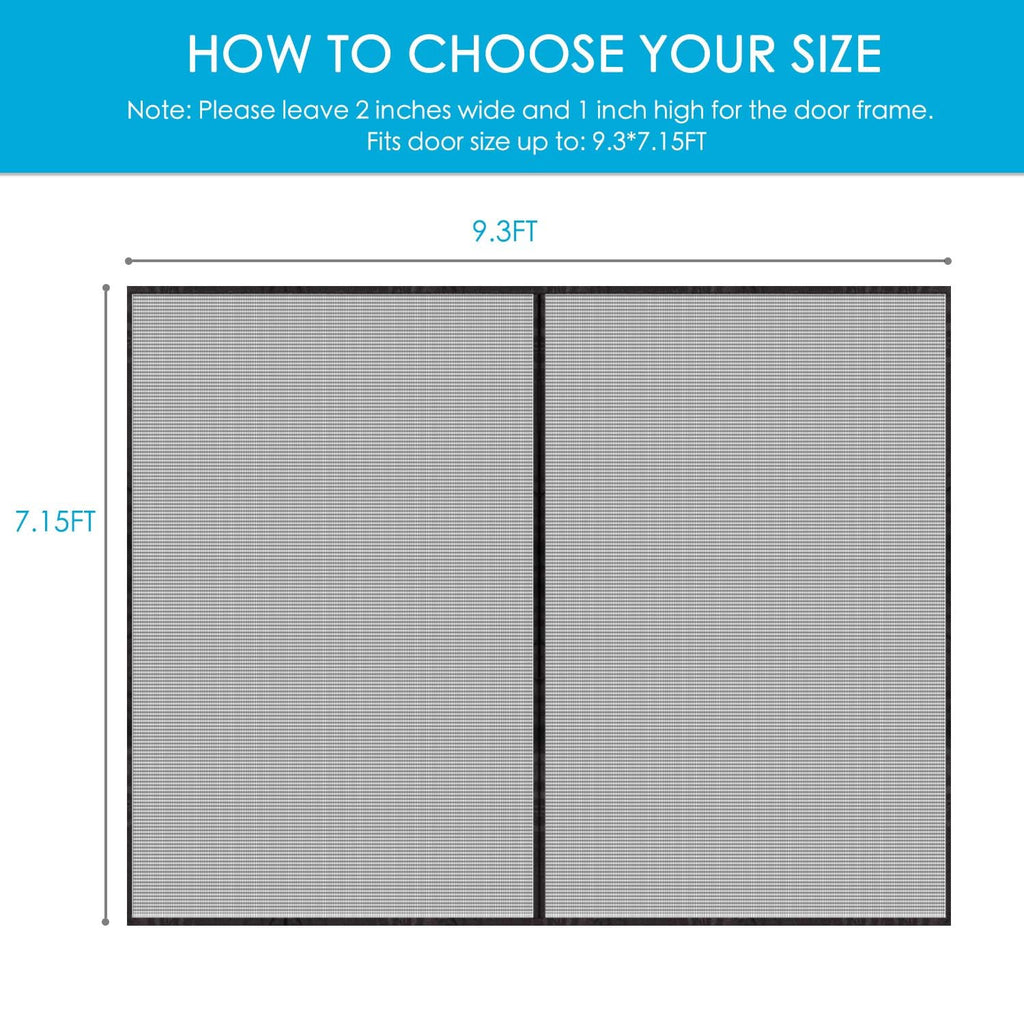 Magnetic Garage Door Screen for 1 Car 9x7 ft Single Garage Door Mesh Screen Curtain Cover Kit with Hook and Loop, Black