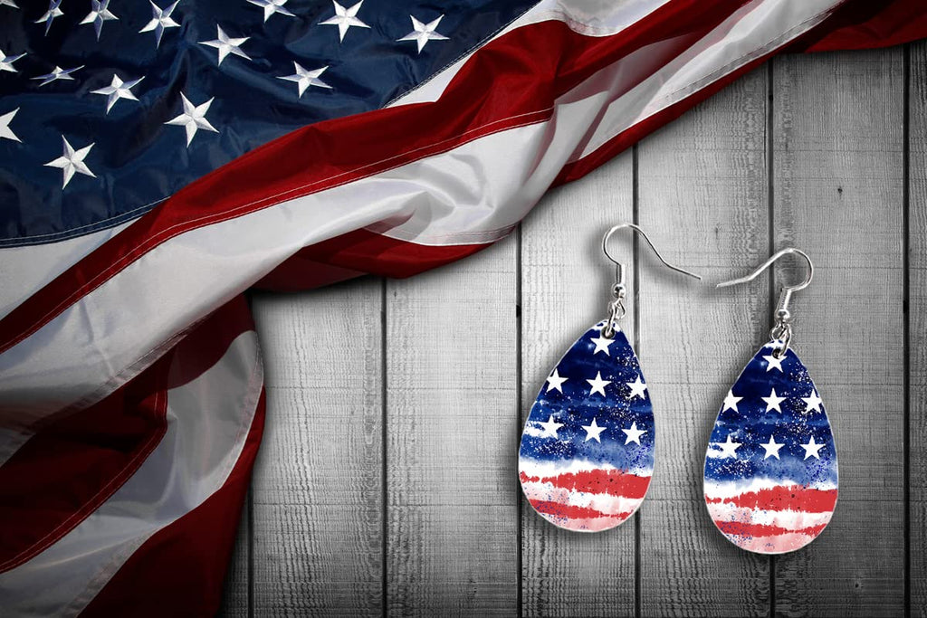 America 250 Celebration - Patriotic Teardrop Earrings for Women - American Flag Design - Lightweight MDF - Double-Sided Print - Made in the USA