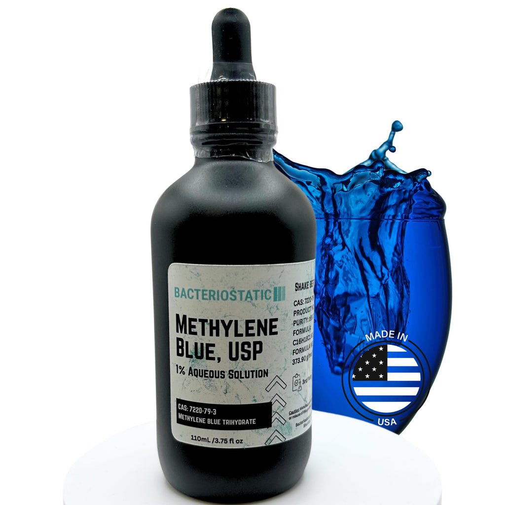 Methylene Blue Pharmaceutical Grade 3.75 fl oz, USA Made Glass Bottle and Dropper Pure 1% Aqueous Solution 110 mL,