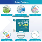 Alcedo Suture Thread with Needle 32 PK (2/0, 3/0, 4/0, 5/0), Non-Absorbable (Nylon, Silk, Polyester, Polypropylene) for Nursing and Students, First Aid Practice Kit Accessories, Education Only