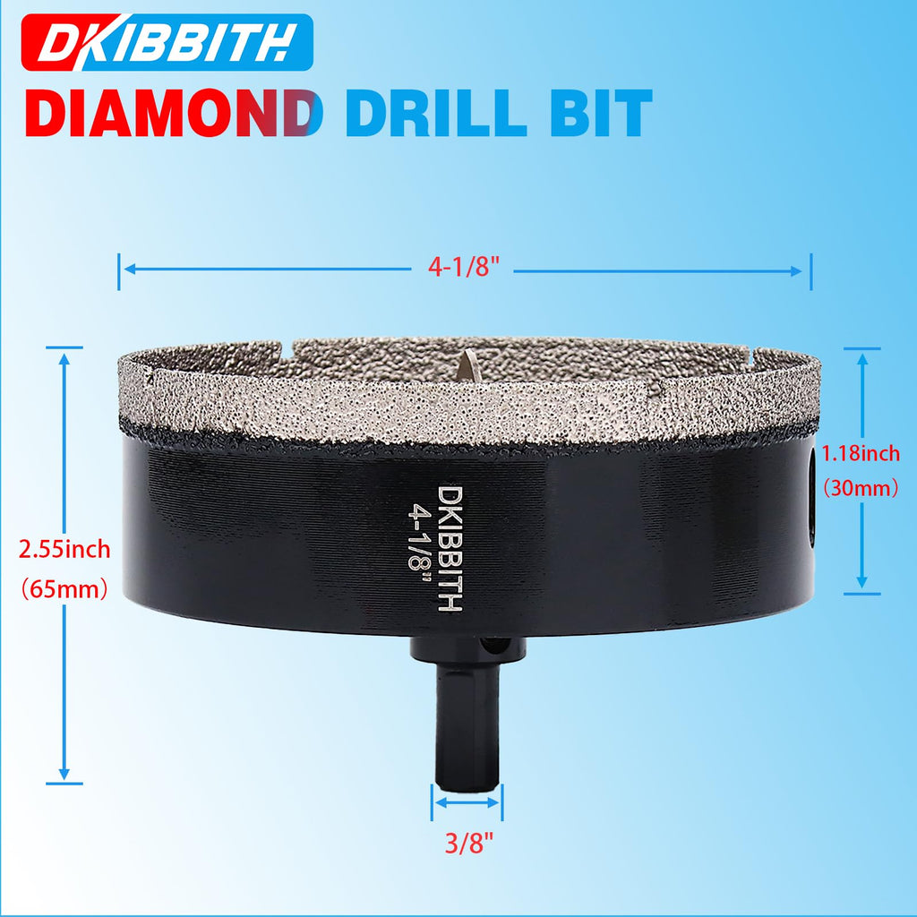 DKIBBITH 4-1/8" Diamond Hole-Saw Bits with Pilot Drill Bit - 4-1/8" Diamond Tipped Tile Hole Saws with Guiding Bit for Porcelain Tile Ceramic Pottery Granite Stone Glass Bottles 105mm.