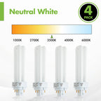 KOR (Pack of 4 13W CFL Double Tube Bulbs – G24Q-1 (4-Pin) Base – 3500K Soft White – Compatible Replacement for Sylvania CF13DD/E/835, Philips PL-C 13W/835/4P, GE F13DBX/835/ECO4P
