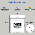 MKS Plastics 5-Gallon Bucket with Airtight Lid – Made in USA, Food Grade BPA Free Plastic, Heavy Duty Multi-Use, Metal Handle with Grip, Stackable Storage – Black, 6 Pack