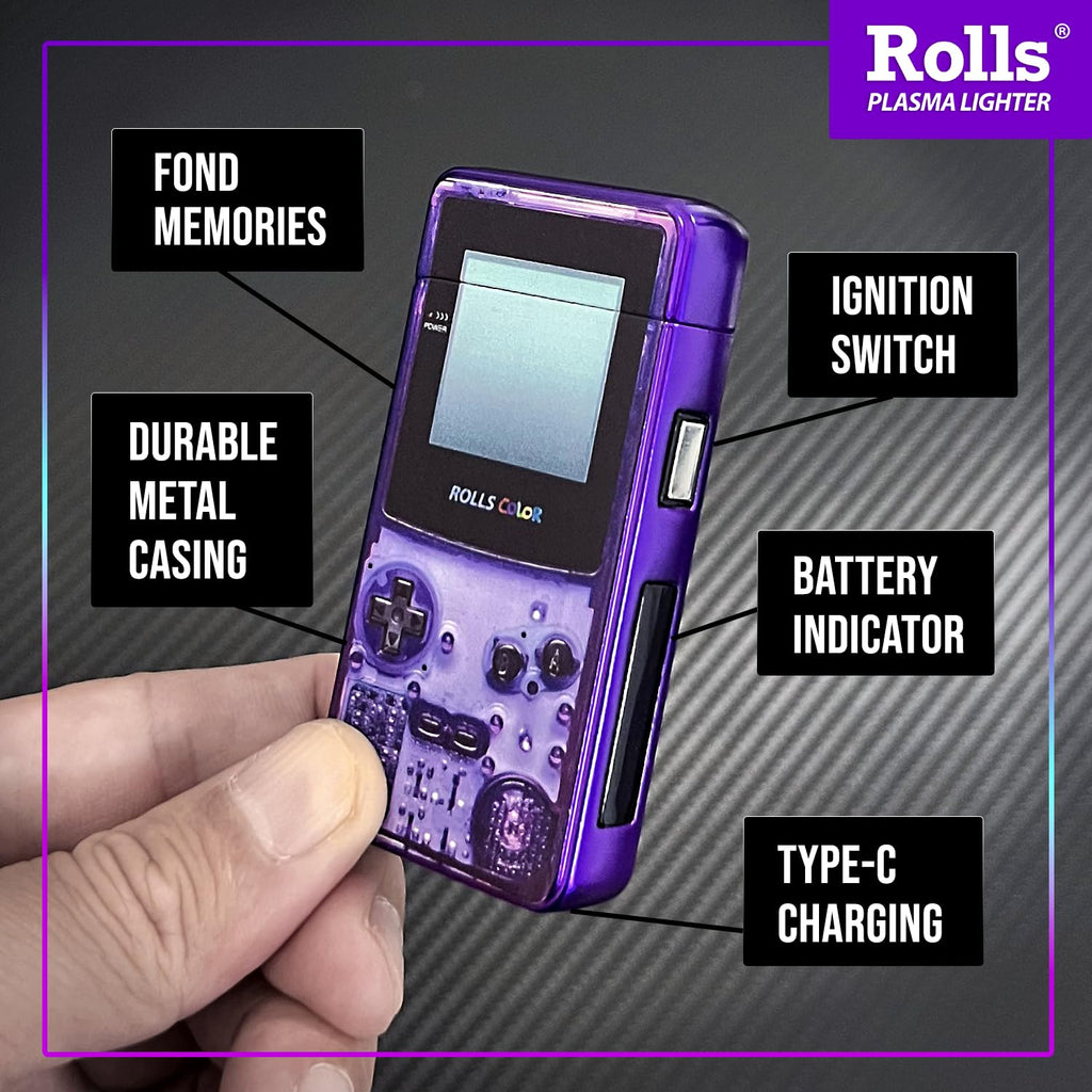 Rolls Electric Lighter - Stocking Stuffers - Gifts for Men - Cool Lighters - Electric Lighters Rechargeable - Mens Gifts - Retro Gamer - Birthday Gifts for Men - (Atomic Purple)