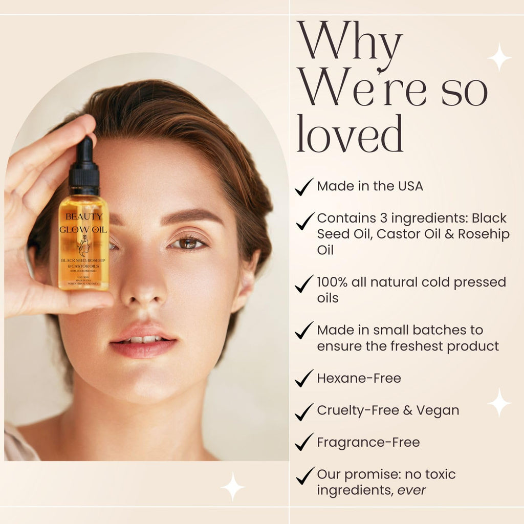 Black Seed Oil, Rosehip Oil, Castor Oil Organic Cold Pressed for Face Anti-Aging Miracle Facial Moisturizer Serum Natural Skincare Fortifying Hydrates Skin Moisturizing Beauty Glow Oil 1 Fl Oz/30mL