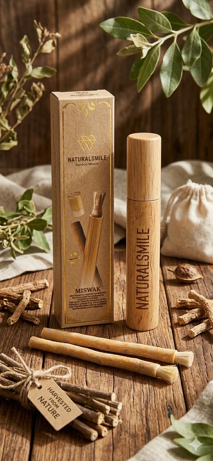 Miswak Sticks for Teeth (2-Pack) – Natural Fresh Siwak Sticks with Bamboo Holder, Travel-Friendly Organic Toothbrush Alternative for Teeth & Gums