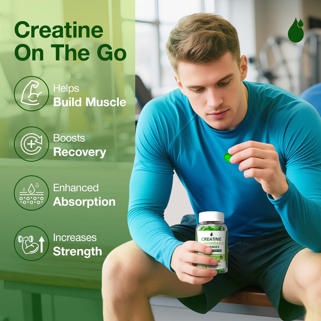 Creatine Gummies for Men & Women - Creatine Monohydrate Gummies 5g, Low Sugar Creatine Supplement for Muscle Builder, Energy Boost & Pre-Workout Supplement, Green Apple Flavor, 160 Gummies (2 Bottles)