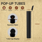 LaSyL 116mm Pre Roll Tubes - 100 Pcs, Waterproof Airtight Odor Sealing Smell Proof Container with Squeeze Pop Top, BPA Free, Black