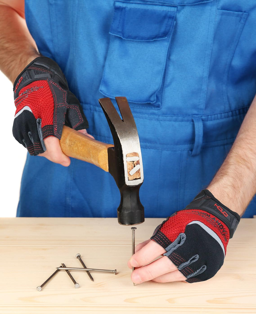 HANDLANDY Fingerless Work Gloves for Men, Half Finger Working Glove Grip Shock-Absorbing Breathable Uwrist TPR Anti-collision Gloves for Mens & Women (L)