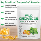 Oil of Oregano with Black Seed Oil, 6000mg Oregano Oil Capsules Organic, of Oregano Supplement Capsules, Natural Antioxidants, Non-GMO, Gluten Free, 120 Softgels, Pack of 2
