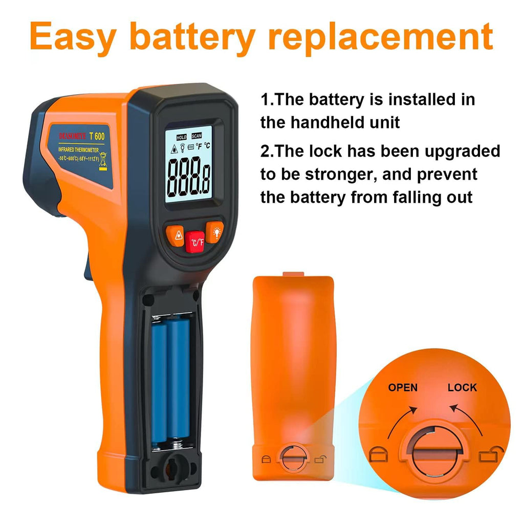 Laser Infrared Thermometer Non-Contact Digital Temperature Gun, -58℉～1112℉(-50℃～600℃) IR Thermometer for Industrial, Kitchen Cooking, Automotive, HVAC (Not for Human Body Temp)