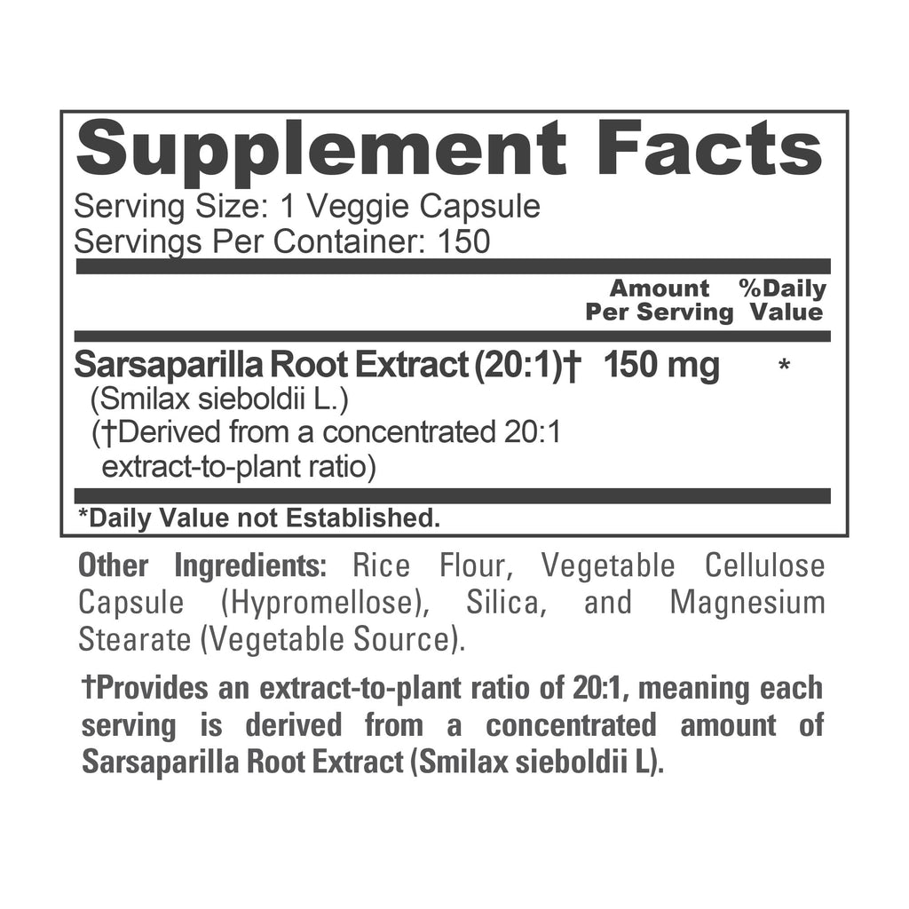 NusaPure Sarsaparilla Root Capsules, 150 mg, 150 Veg Capsules (Non-GMO, Vegan)
