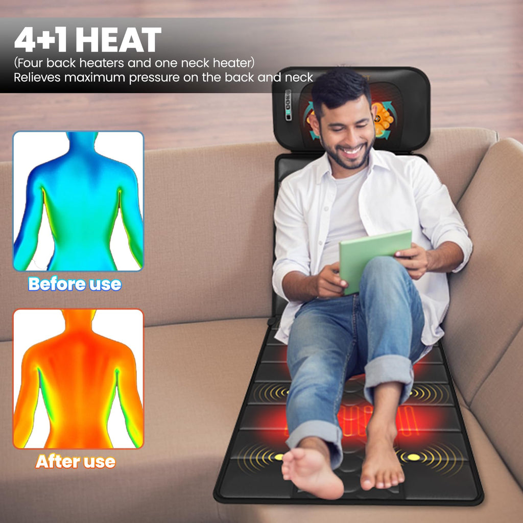 DOPICT Massage Mat, Detachable Neck Massager, Full Body Vibration Heating, Massage Pad with 10 Vibrating Motors and 9 Speed Settings for Home Office Use, Gift for Men Women Parents Christmas,Black