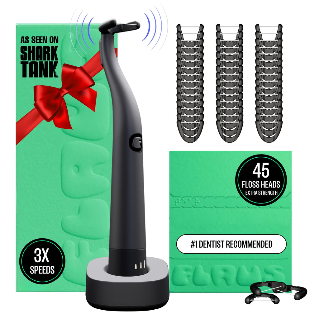 FLAUS Electric Flosser (Extra Strength Woven) - Shark Tank + Oprah's List - Water Floss Alternative - Plaque Remover for Adult- Easy Vibration Flossing - Safe Portable Gum + Teeth Cleaning Tool