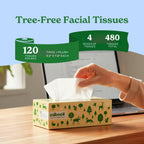 Caboo Tree Free Facial Tissue Paper, Tree Free, Eco Friendly 3 Ply Tissue Flat Box - 120 Sheets Per Box, Total of 4 Boxes, 480 Total Tissues