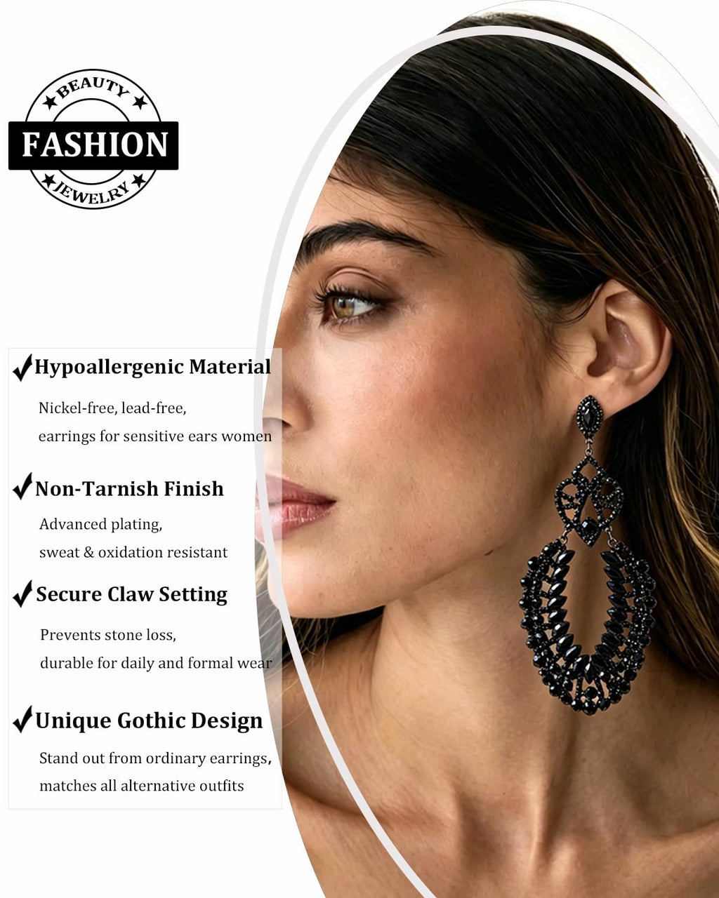 XSBODY Rhinestone Black Dangle Earrings for women Crystal Geometric Drop Statement Earrings Costume Jewelry (A-Black)