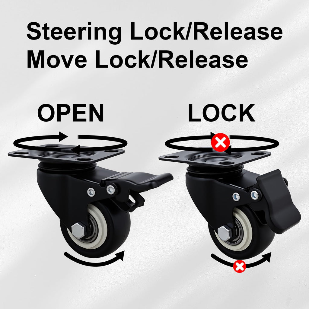 Htudcue 2 Inch Industrial Heavy Duty Caster Wheels Set of 20, Double Locking PU Casters, Non-Marking Polyurethane Wheels for Workshops & Commercial Spaces, 800lbs Per 4 Wheels
