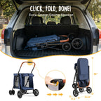 CANINE CANYON Scout Pet Stroller, Heavy Duty Dog Stroller for Large/Medium Dogs, Foldable Pet Stroller for 2 Small Dogs with All-Terrain Wheels, Storage Pocket & Cup Holder, 55 lbs Capacity, Navy Blue