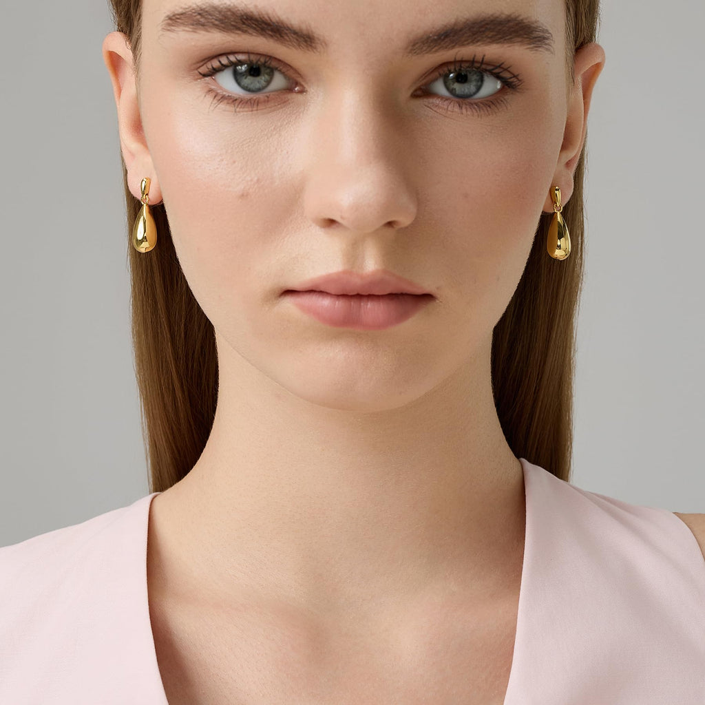 FRUMOS 18K Gold Plated Mini Teardrop Dangle Earrings for Women, 925 Sterling Silver Post Earrings, Lightweight Fashion Jewelry
