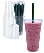 Cappatua 24 oz Clear Plastic Cups with Lids and STRAWS, Disposable Drinking Cups for Cold Drinks, Iced Coffee, Milkshakes, Smoothies, 25 Sets