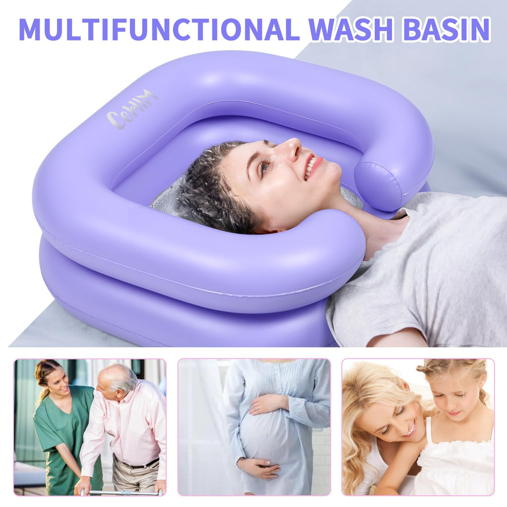 Cehim Inflatable Shampoo Basin - Portable Shampoo Bowl, Hair Washing Basin for Bedridden, Disabled,Injured, Hair Wash Tub for Dreadlocks and at Home Sink Washing (Light purple)
