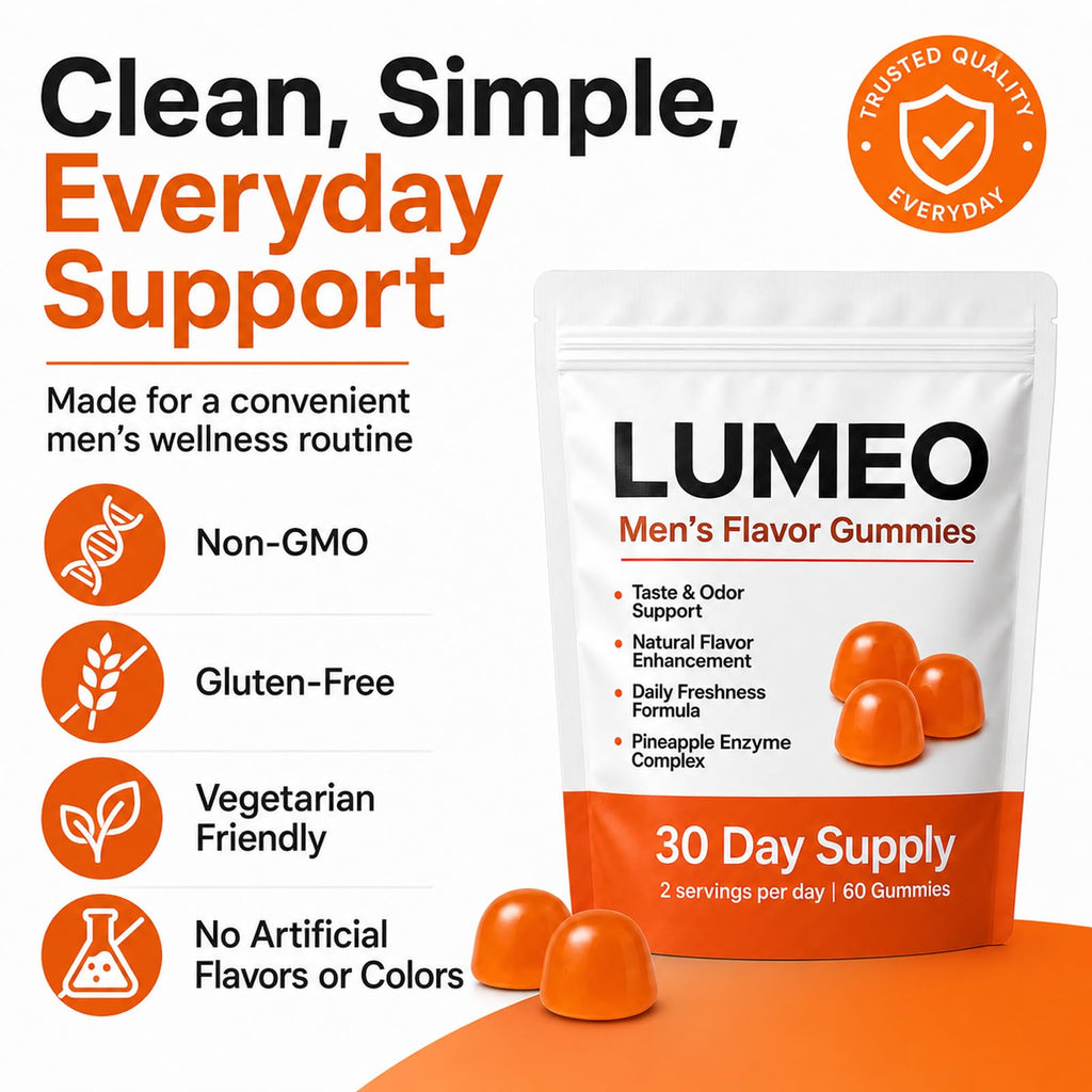 KWEZTY Lumeo Men’S Flavor Gummies, Lumeo Gummies, with Bromelain, Vitamin C, Enhances Taste & Scent Naturally, Energy & Vitality Support, Non-GMO, Gluten-Free, 60 Gummies