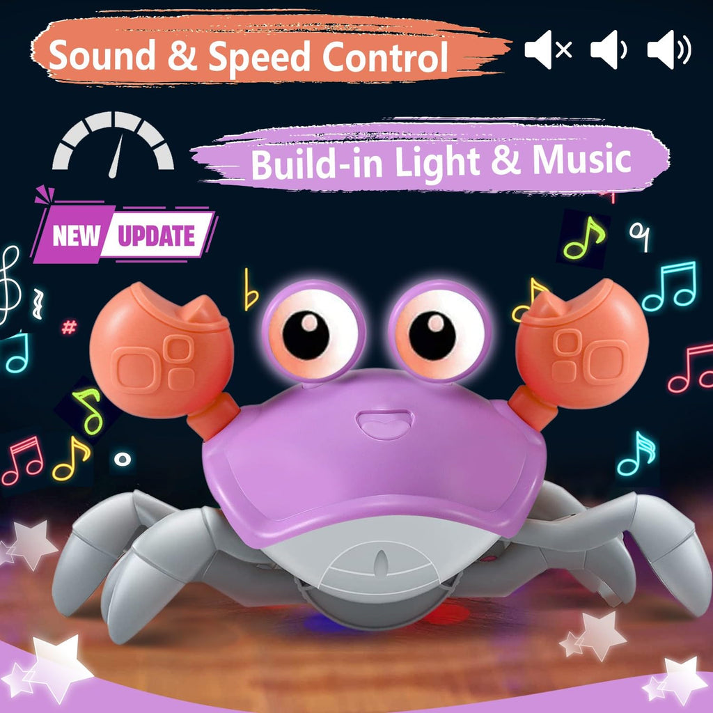 Purple Crawling Crab Baby Toy - Violet Tummy Time Crab Infant Walking Crab Dancing Moving Crawl Crab with Music & Light Cute Interactive Running Escape Catch Me Crab for Crawler Side Walk Toddler Crab