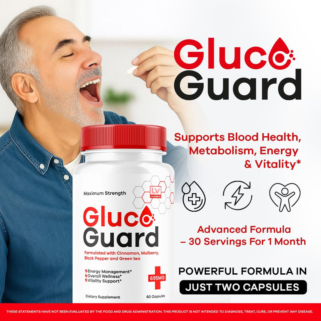 GlucoGuard Capsules - Official GlucoGuard Advanced Blood Support Formula, Natural GlucoGuard Pills Maximum Strength, GlucoGuard Health & Wellness Vitamin Supplement, 30 Capsules for 1 Month