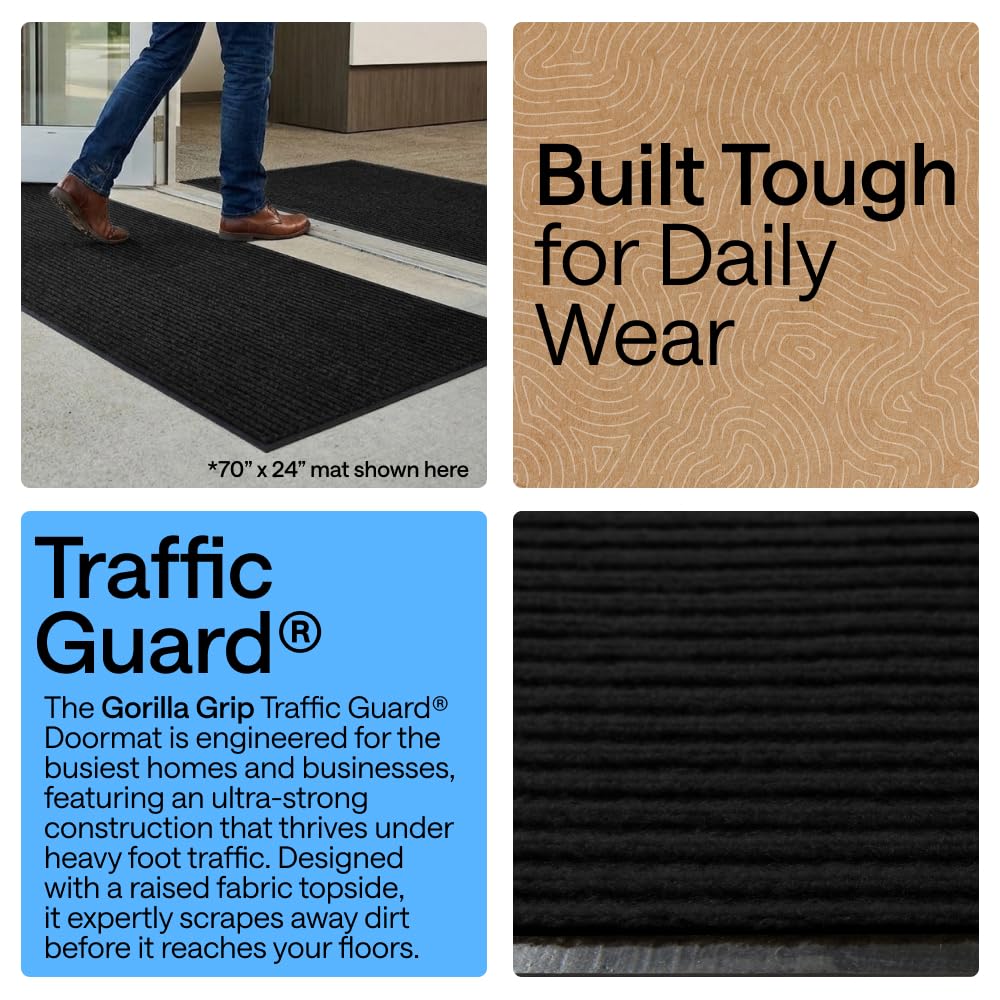 GORILLA GRIP Waterproof Traffic Guard Door Mat, 72x48 Heavy Duty Entryway Floor Mats, Strong Backing Commercial Utility Rugs, Office Hallway, Garage, Home, Low Profile Carpet Runner, Black