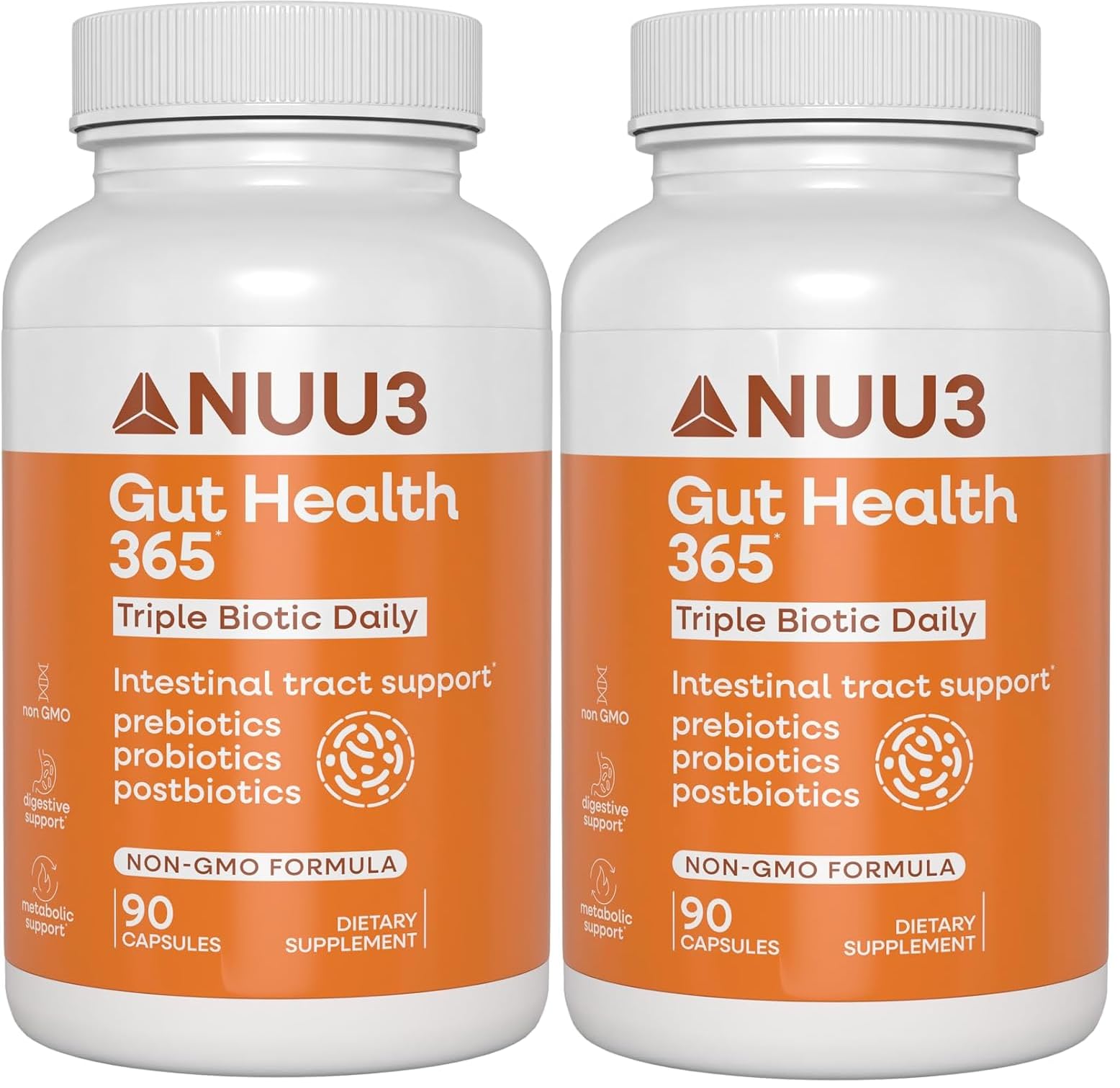NUU3 Gut Health 365 - Digestive Enzymes & Probiotic Supplement for Women & Men - Bloating & Digestion Relief - Supports Gut Microbiome & Healthy Immune Function - 90 Capsules (Pack of 2)