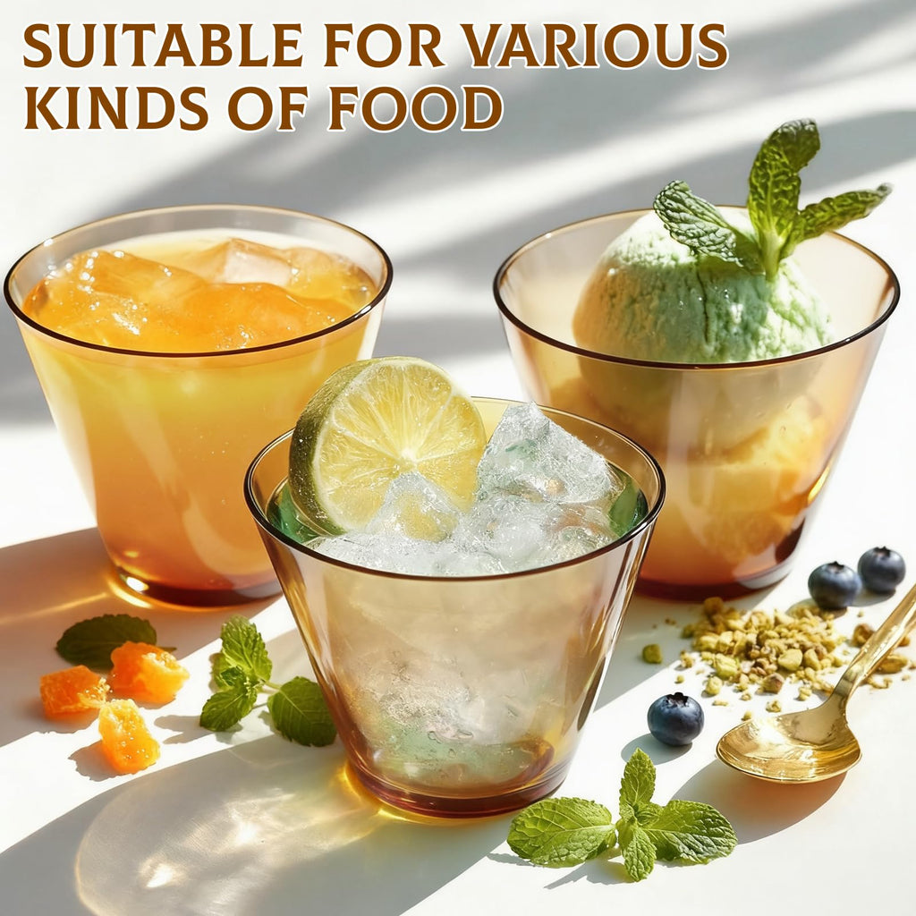 Glowserve 9 oz Clear Plastic Cups Brown Plastic Disposable Cups for Cocktail 150 Pack Fancy Cocktail Cup for Party Stemless Wine Glasses for Party Wedding Graduation Birthday Father's Day
