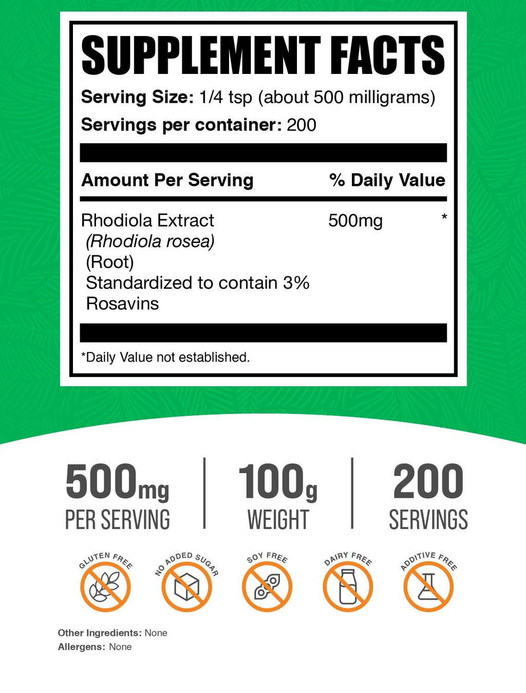 BulkSupplements.com Rhodiola Rosea Extract - 3% Rosavin, Rhodiola Extract - Rhodiola Root Extract, Rhodiola Supplement - Vegan & Gluten Free, 500mg per Serving, 100g (3.5 oz) (Pack of 1)