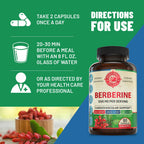 1200mg Berberine Herbal Health Capsules Support Heart and Cardiovascular Health, Help Maintain Healthy Cholesterol, Triglyceride, Blood Sugar Levels, Supports Digestion, Boosts Metabolism, 60 Capsules