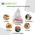 TashiBox Thank You plastic bags with handles(500 count),shopping,grocery T-shirt bags for small business,11.5" X 6.25" X 21", 15mic, 0.6 Mil