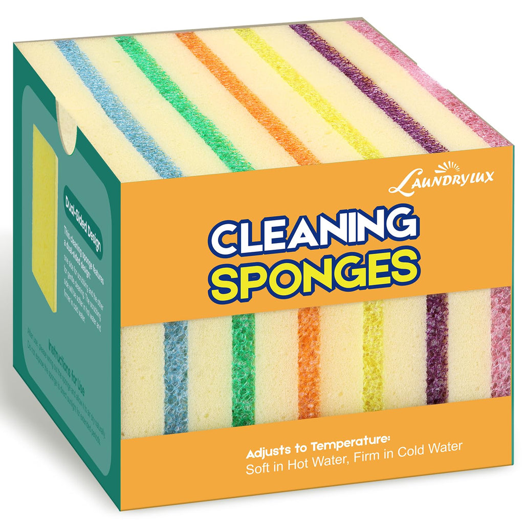 LAUNDRYLUX Scrub Sponge, Dual-Sided Temperature-Responsive Scrubber - Non-Scratch - Multipurpose Dish Sponges for Kitchens, Bathrooms, and Outdoor Use - 12 Pack