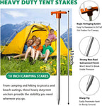 Eurmax USA 20-Pack Secure Protection Galvanized Tent Stakes,Rust-Proof Steel Canopy Anchors for High Winds,Heavy Duty Commercial Ground Pegs for Camping,Pop Up Tents&Gazebos - Includes 4x10ft Ropes