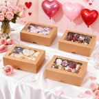 NEKSUNBAK 50 Pcs 8x6x2.5 Inch Brown Cookie Boxes with Window, Pastry Box for Chocolate Strawberries, Macarons, Truffles, Perfect for Thanksgiving Day, Mother's Day, Christmas Party Favors & Holiday