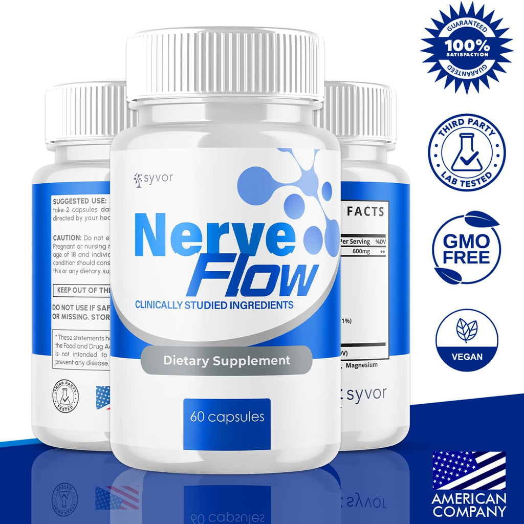 (3 Pack) Nerve Flow Capsules, Official Nerve Flow Pills Made with All Natural Ingredients, Maximum Strength NerveFlow Sciatic Support Supplement with Advanced Vitamins for Women & Men (180 Capsules)