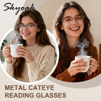 SKYOAK 2 Pack Stylish Progressive Reading Glasses for Women, Metal Half Frame Fashion Anti UV400/Eye Strain Computer Readers, Cat Eye Modern Design Ladies No-Line Multifocal Eyeglasses, +2.5
