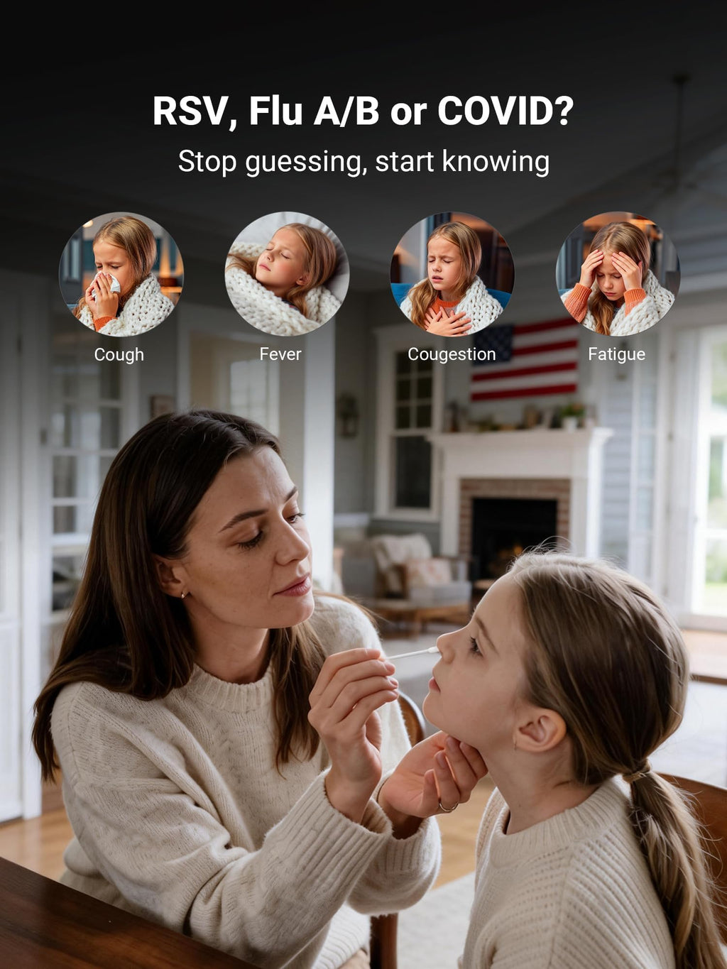 iHealth Flu A/B, COVID-19 & RSV 4-in-1 Antigen Rapid Test, Results in 15 Minutes, FDA Authorized OTC Home Test, Non-Invasive Nasal Swab, Easy to Use & No Discomfort (1 Pack, 2 Tests Total)
