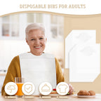 Hicarer 100 Pcs Disposable Adult Bibs with Crumb Catcher for Elderly Eating Plastic Bibs Single Use Dining Clothing Protectors