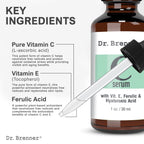 Vitamin C Serum 20% Pure L-Ascorbic Acid, Ferulic Acid, Vitamin E and Hyaluronic Acid for Face and Eyes Natural Anti Aging Anti Wrinkle 1oz. by Dr. Brenner