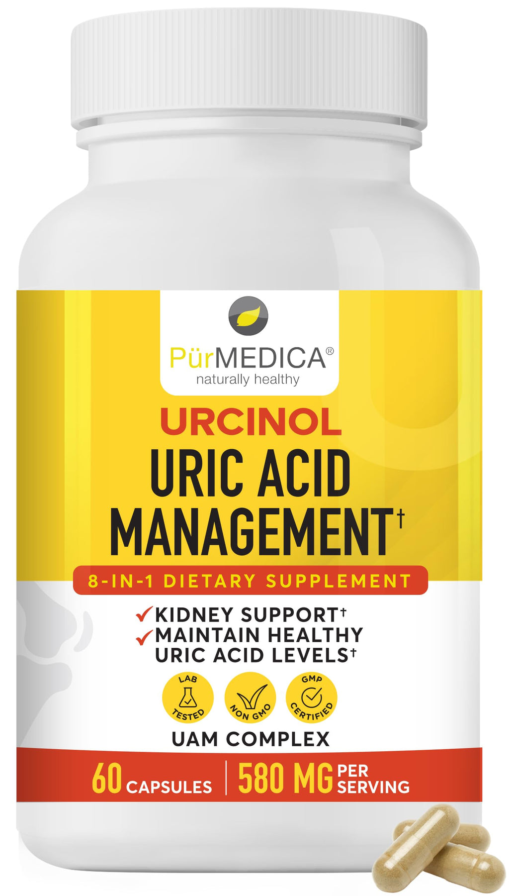 PurMEDICA Urcinol Uric Acid Supplement for Joint Support - 60ct (Pack of 1) - Uric Acid Support Formula with Turmeric Root, Acai, Banaba Leaf, Celery Seed, Yucca Stalk