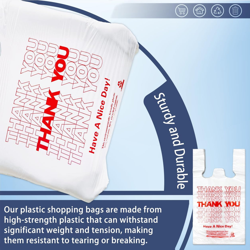 YoYoRain 100 Count White Thank You T-Shirt Bags, 11 x 6 x 21 in