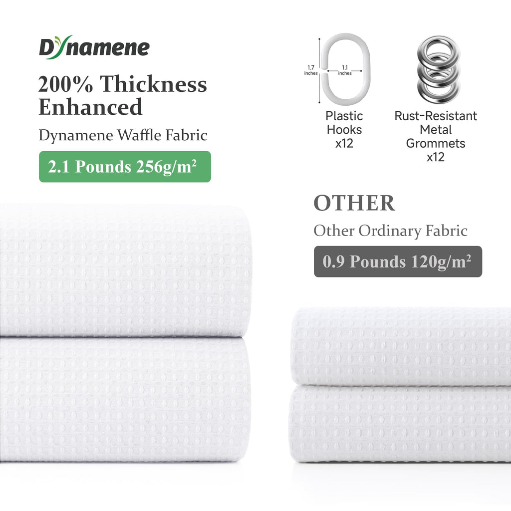 Dynamene Waffle Shower Curtain 256 GSM Heavy Duty Fabric 72"x72" White