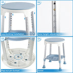 KSITEX Shower Chair Stool for Inside Shower, Small Corner Plastic Stool for Shower 300 Lb,360° Swivel Bath Shower Seat for Seniors Adults Sitting, Adjustable Bathtub Stool with Storage Tray